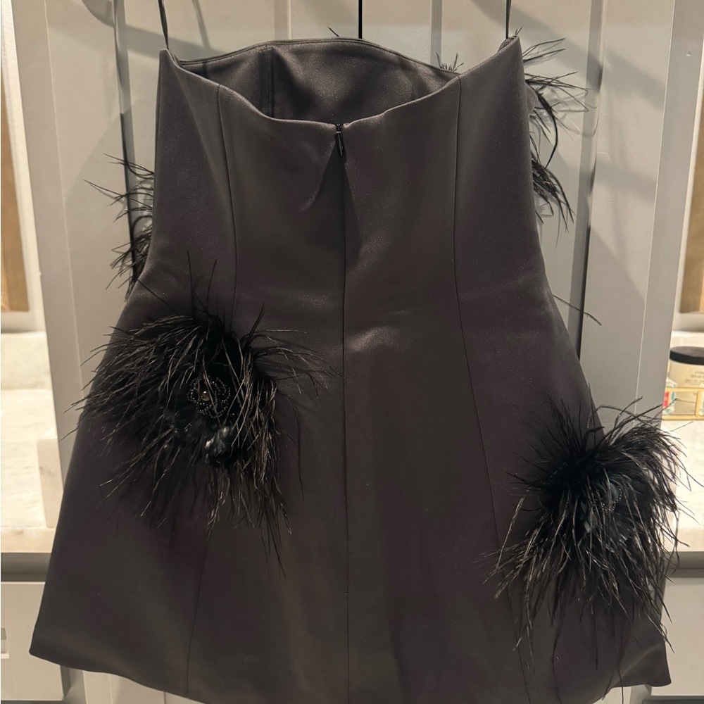 Delfi Collection Strapless Black Feathered Mini Dress - Picture 5 of 8